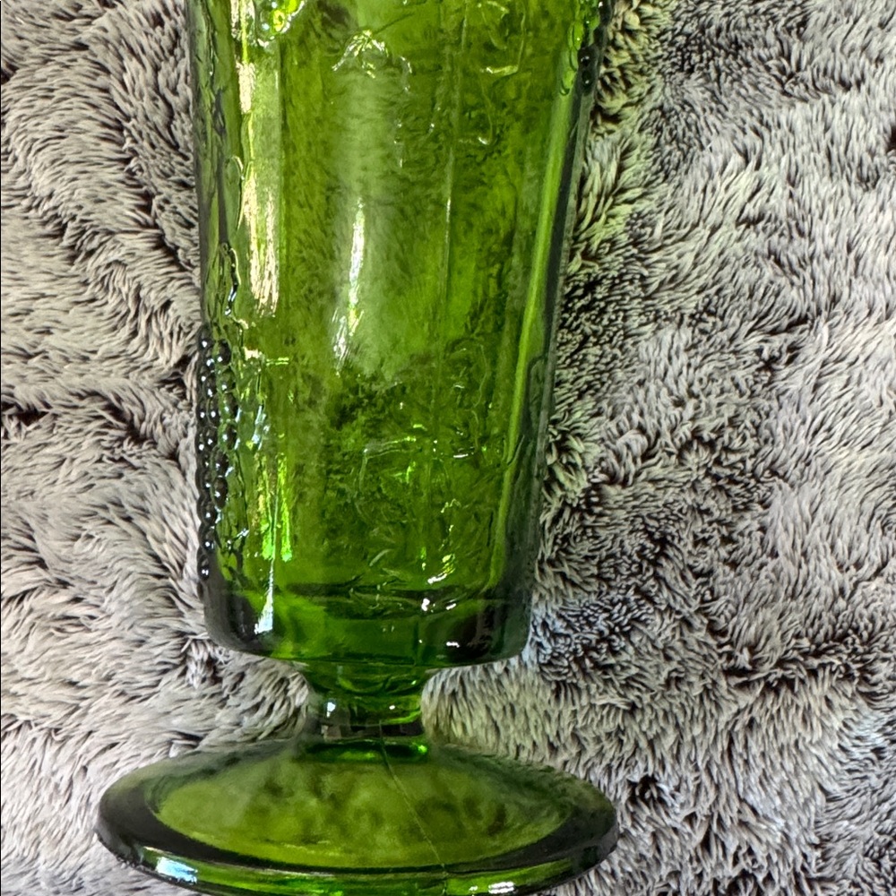 Vintage Indiana Glass Green Glass Footed Vase Colony Harvest Pattern Tall - Picture 9 of 12
